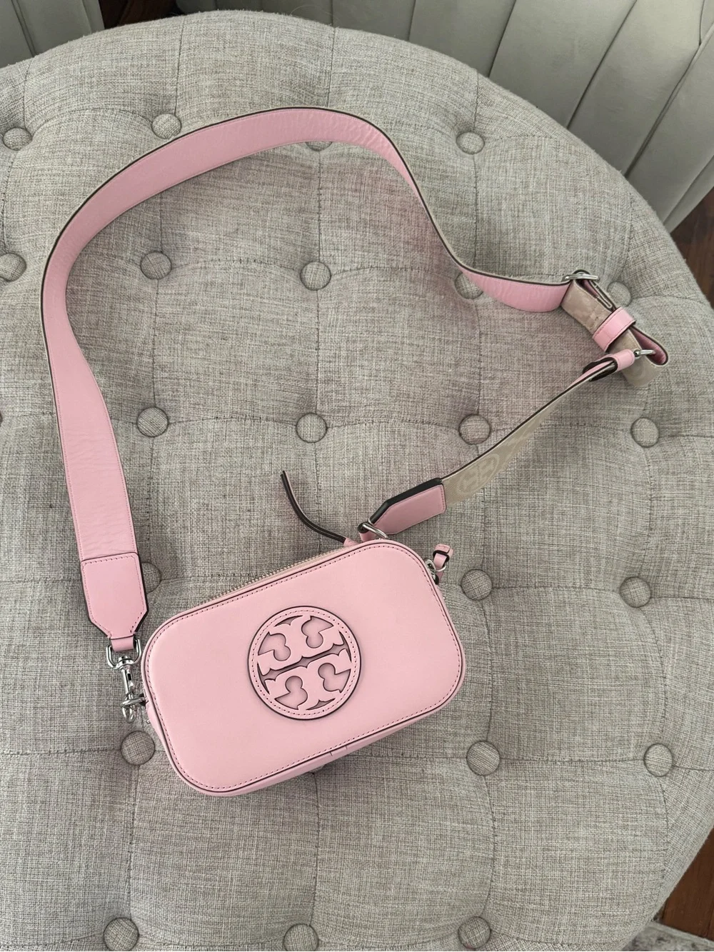 Tory Burch Blush Pink Leather Logo Crossbody